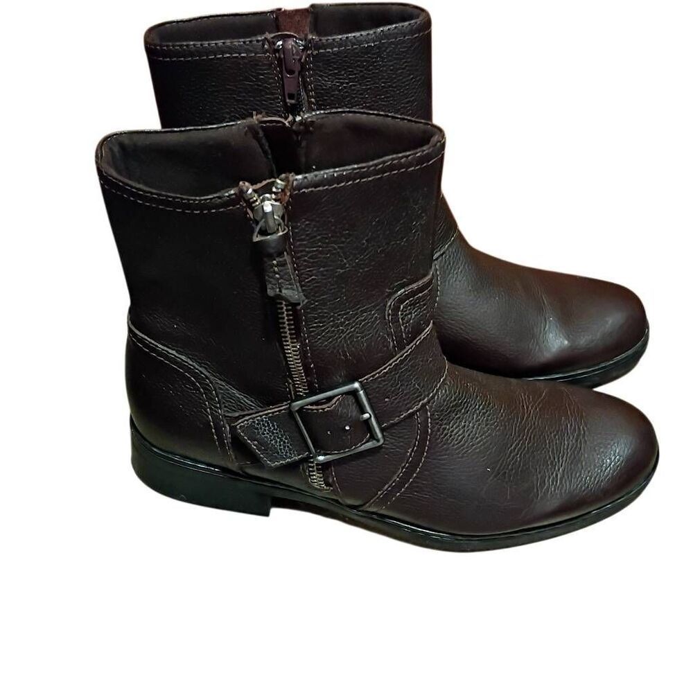 Clark's Women's Merrian Lynn Boots 8.5 Zip Sides Ankle Bootie Buckle Beauties - Picture 2 of 12